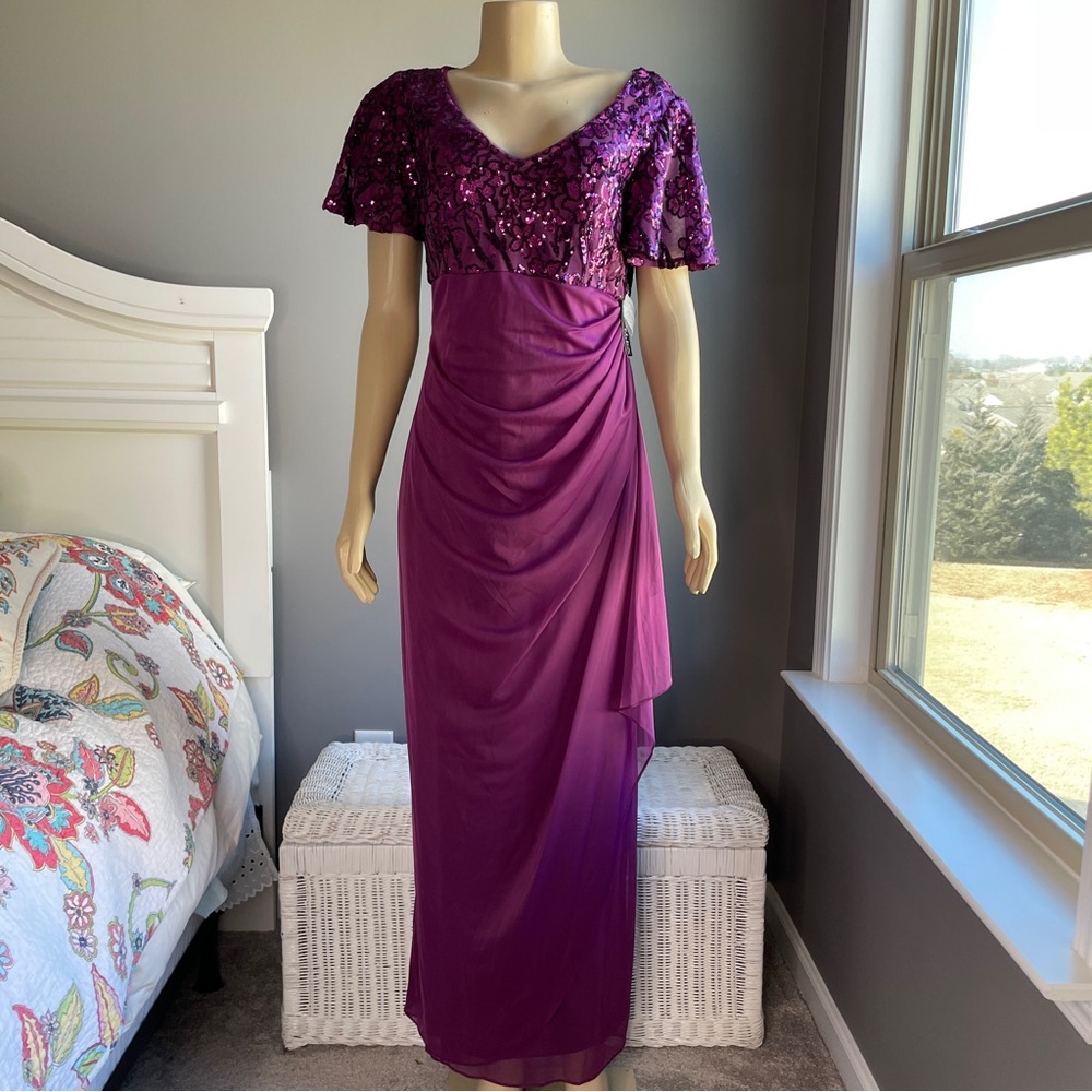 Alex Evenings Stretch Sequin Bodice Empire Waist Long Dress 8196771 - Picture 4 of 10